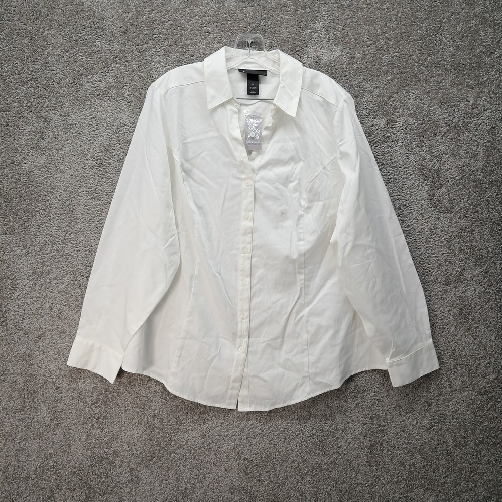 Lane Bryant Womens Plus Size 24 White Cotton Stretch Long Sleeve Button Down Top